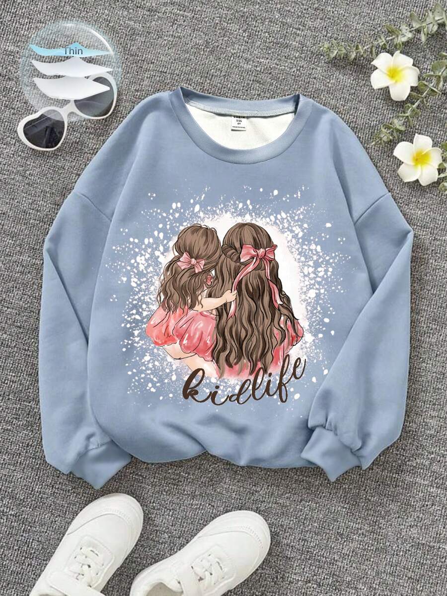 SHEIN Chica preadolescente Sudadera con estampado de letra y figura de hombros caídos