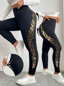 Calvaya 大码高腰修身休闲拼布紧身裤，日常休闲装 - 彩色 - 查看 1