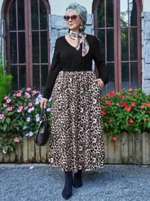 EMERY ROSE Plus Size Casual Leopard Patchwork Dress,Winter Clothes For Women