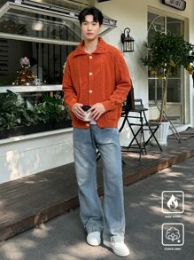 Manfinity CasualKnits Men's Solid Color Long Sleeve Single-Breasted Casual Loose Cardigan, Autumn/Winter - Multicolor - View 3