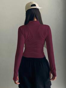 DAZY Chaqueta ajustada de manga larga de felpa fina de unicolor y casual para mujer