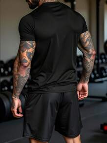 Manfinity Sport Corelite Áo thun thể thao tay ngắn cổ tròn thoáng khí màu trơn mùa hè phong cách bạn trai dành cho nam - màu đen - Xem 2