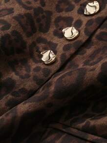 DAZY Bộ 2 món áo khoác cổ tròn tay dài in họa tiết da báo và chân váy midi xếp ly cho nữ, thời trang thu đông, quần áo nữ mùa thu - Cà phê nâu - Xem 7