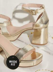 SHUZIA Women Wide Width Lt Gold Fashionable Casual Chunky Heel Ankle Strap Versatile Platform Sandals-Comfort Wide Fit Summer Shoes Spring Shoes Spring Break Easter - Gold - View 6