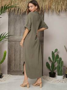 SHEIN LUNE Rolled Tab Sleeve Shirt Dress