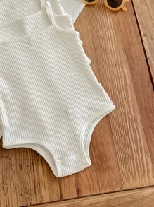 SHEIN LMoss Kids LMoss 5pcs/Set Baby Girl Cute Minimalist Solid Color Knit Camisole Bodysuit, Suitable For Summer