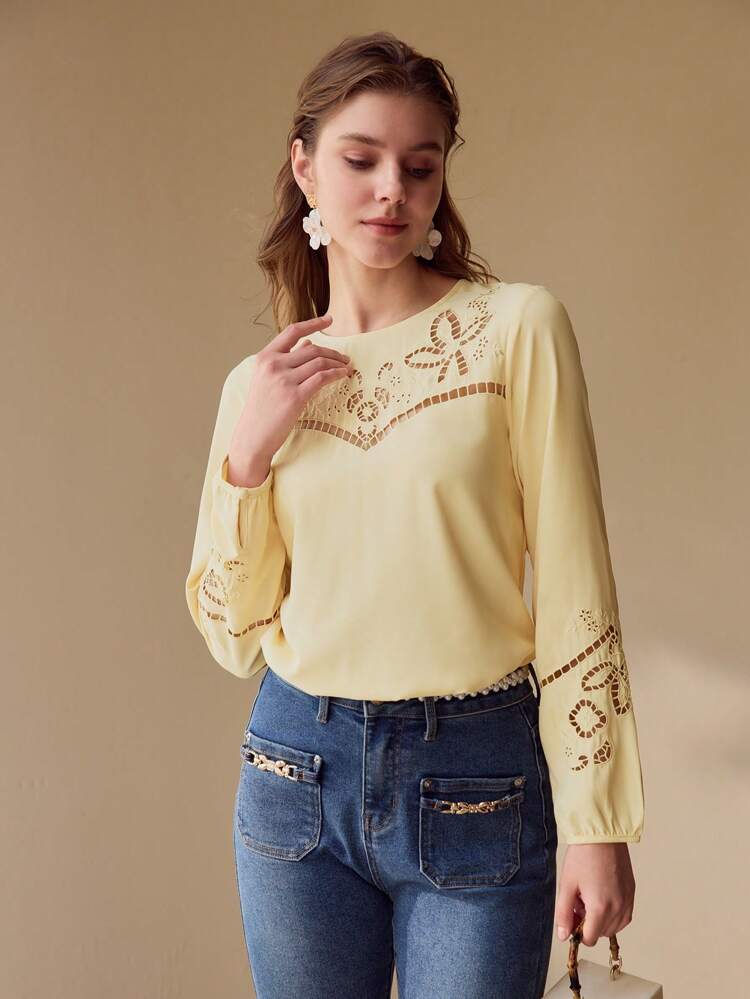 EMBROIDERY DETAIL LANTERN SLEEVE BLOUSE