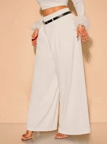 SHEIN BAE Plus Size Pants, Suitable For Valentine's Day, Summer, Birthdays, Valentine's Plus Size, Curve Pants, Formal, Curves, Parties, Bows, Bottoms, Wide Leg Pants, High Waist