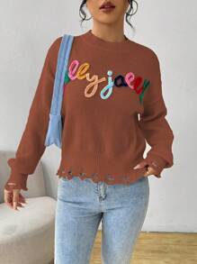 Chiquease Suéter casual de mujer con patrón de letras y hombros caídos, suéter de punto de otoño/invierno