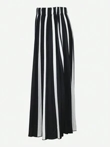 黑白条纹拼接裙，秋冬休闲风 - 黑與白 - 查看 3