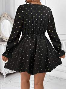 SHEIN Clasi Robe élégante à imprimé nœud col V profond, grande taille, automne - Noir - Voir 7