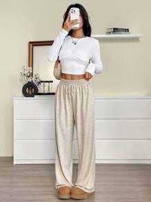 SHEIN EZwear 女士纯色抽绳休闲裤，简约时尚，适合日常穿着