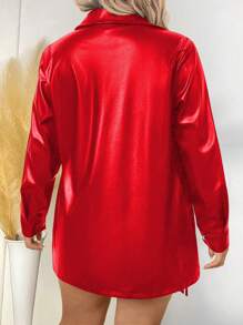 Calvaya 加大码翻领 PU 口袋流苏长袖夹克新年服装，冬季 - 紅色 - 查看 2