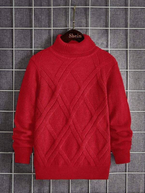 SHEIN Tween Boys' Solid Color Turtleneck Long Sleeve Casual Loose Knit Sweater For Autumn/Winter