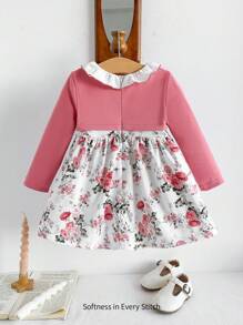 Cozy Pixies 女婴 2 合 1 色块花卉长袖收腰 A 字形连衣裙 - 彩色 - 查看 2