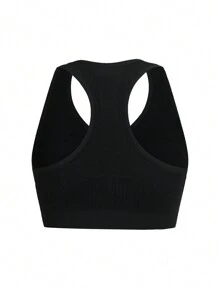 Contrast Trim Zipper V-Neck Sleeveless Sports Bra - Multicolor - View 6