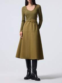 LYSMO Vestido midi de patchwork tejido para mujer en Ramadán - Verde militar - Ver 4