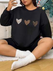 INAWLY Hơn In trái tim & Da báo Thả vai Áo nỉ - màu đen - Xem 4