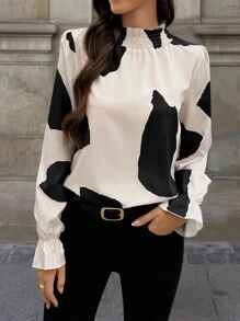 SHEIN Clasi 休闲拼色随机印花立领衬衫，秋季 - 彩色 - 查看 4