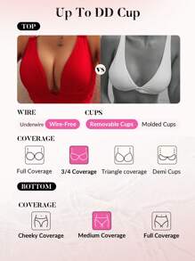 Swim DD+ 1pc Women Vacation Beach Drawstring Side One-Piece Swimsuit Summer - Red - View 4