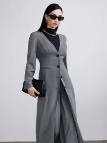 Modelyn 女式秋季单排扣长袖休闲时尚夹克和裤子两件套