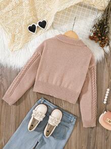 Suéter de niña preadolescente de manga larga con trenzas, informal para otoño/invierno - Camel - Ver 2