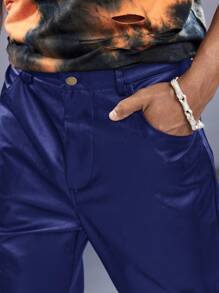 Manfinity VCAY Men's Solid Color Straight Leg Woven Pants - Blue - View 3