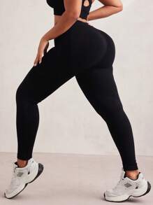SHEIN Sport Studio Plus Solid Tummy Control Sports Leggings