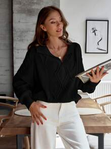 EURMUSE 女士纯色长袖纹理针织简约上衣，休闲日常穿着