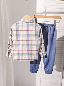 2pcs/Set Kids Boy Casual Color Block Pocket Collar Cardigan & Loose Printed Elastic Waist Pants, Suitable For Commuting, School, Leisure, Vacation, Sport, Spring, Summer, Autumn, Winter - Multicolor - View 2