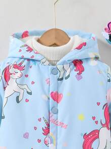SHEIN Tween Girl Front Button Lange Mouw Bedrukt Casual Capuchon Jasje