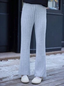 SHEIN Tween Girls Casual And Versatile Two-Pack Knitted Flare Pants, Suitable For Daily Wear,Black And Grey - Multicolor - View 3