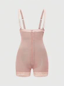 SuitURBody بوديسوت بحمالات مقلم دانتيل سحاب امامي - لون مشمشي - مشاهدة 1