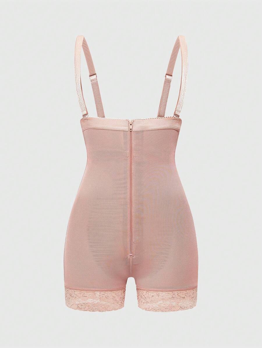 SuitURBody بوديسوت بحمالات مقلم دانتيل سحاب امامي - لون مشمشي - مشاهدة 1