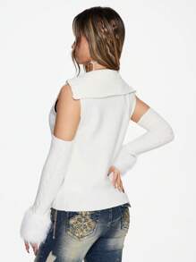 ROMWE Y2K Gyaru Vintage Fluffy Zip Up Hooded Cardigan For Women, Autumn/Winter