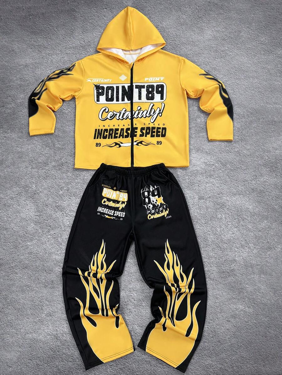 SHEIN Teen Boys Casual Comfortable Long Sleeve Hoodie And Pants Set - Black - View 1