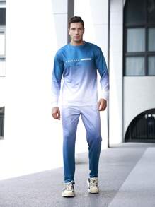 Manfinity Sport Corelite Boyfriend Style Men's Letter Print Gradient Color Crew Neck Long Sleeve Top And Pants Tracksuit Set Gym Set Workout Set - Multicolor - View 8