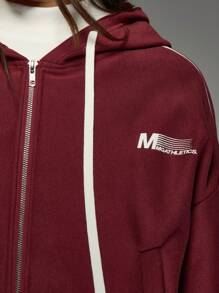 MISSGUIDED Oversized Sports Hoodie Zip Up Sweatshirt Athleisure Long Sleeve Workout Casual Athletic Gym Training Winter Fall Active Wear Loungewear Christmas - Red - View 5