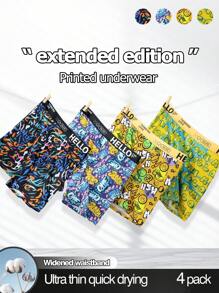 4pcs/Pack Men Fashionable Printed Boxer Briefs Sets - Multicolor - View 1