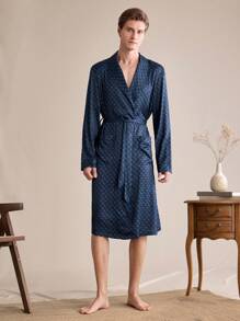 Manfinity Men's Stallion Printed Loose Casual Robe - Blue - View 4