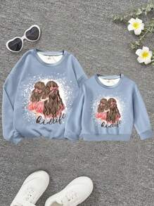 SHEIN Chica preadolescente Sudadera con estampado de letra y figura de hombros caídos
