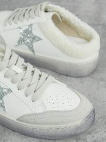 SHUZIA Dames Silver Super Star Glitter Slip On, Sherling Low Top Sneaker Schoen