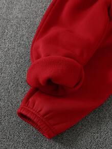 SHEIN 2pcs/Set Young Boy Casual Cute Colorblock Round Neck Pullover Sweatshirt + Fitted Waist Pants Knit Set, Suitable For School, Garden, Beach, Birthday, All Season (Spring, Summer, Fall, Winter), Fleece Thickened