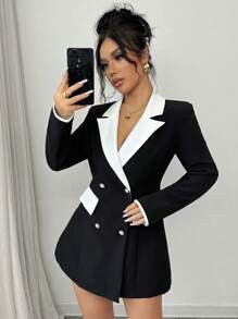 Selianne 女士时尚拼接撞色职业套装，秋季新款时尚设计优雅办公室女士套装