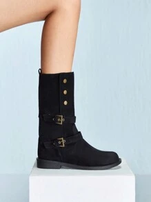 CUCCOO GRLICON 女式中筒靴，Y2K 风格，朋克摇滚，机车风，酷女孩装，适合万圣节、圣诞节和派对 - 黑色 - 查看 8