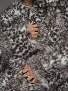 MISSGUIDED 奢华仿皮毛冬季毛绒夹克雪豹印花超大中长款个性外套派对晚装时尚秋季