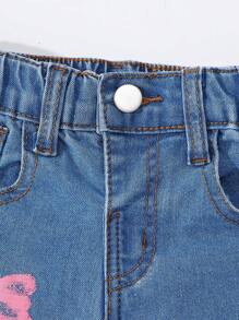 Quần Jeans Bé Gái In Nơ Xòe Thường Ngày - Rửa trung bình - Xem 8