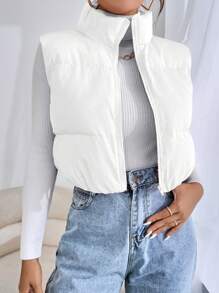 SHEIN EZwear Chaleco chaqueta corta de unicolor casual con cuello alto, para otoño/invierno