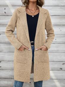 EMERY ROSE Áo len cardigan nữ có ve phẳng - Màu be - Xem 4