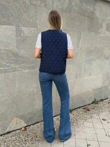 Forever 21 Women's Casual Solid Color Textured Lace-Up Padded Vest Coat, Autumn & Winter - Blue - View 5